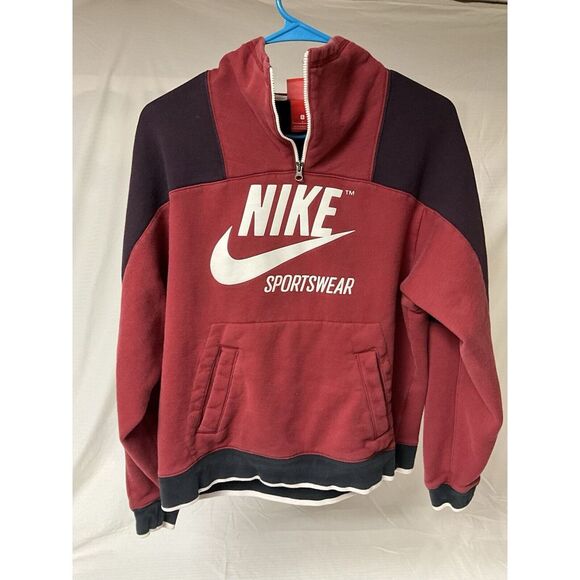 Nike Tops - Nike Womens Pullover Sweatshirt‎ Size Small Red/Burgundy Colorblock Retro Style